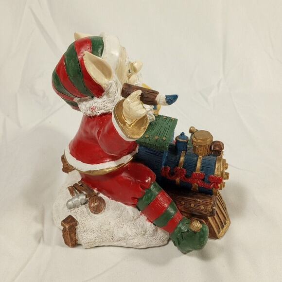 Holiday Christmas Santa Elf Riding Train w/ Paintbrush, Hand painted, Ceramic - Picture 3 of 16